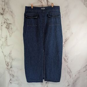 Vintage 90s Denim Maxi Skirt Women 14 Large Medium Jean Midi Long Eddie Bauer